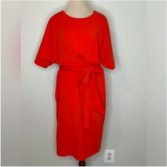 Eloquii Women's Plus Size Cross Front Flutter Sleeve Sheath Orange Dress Size 16 - Picture 6 of 6